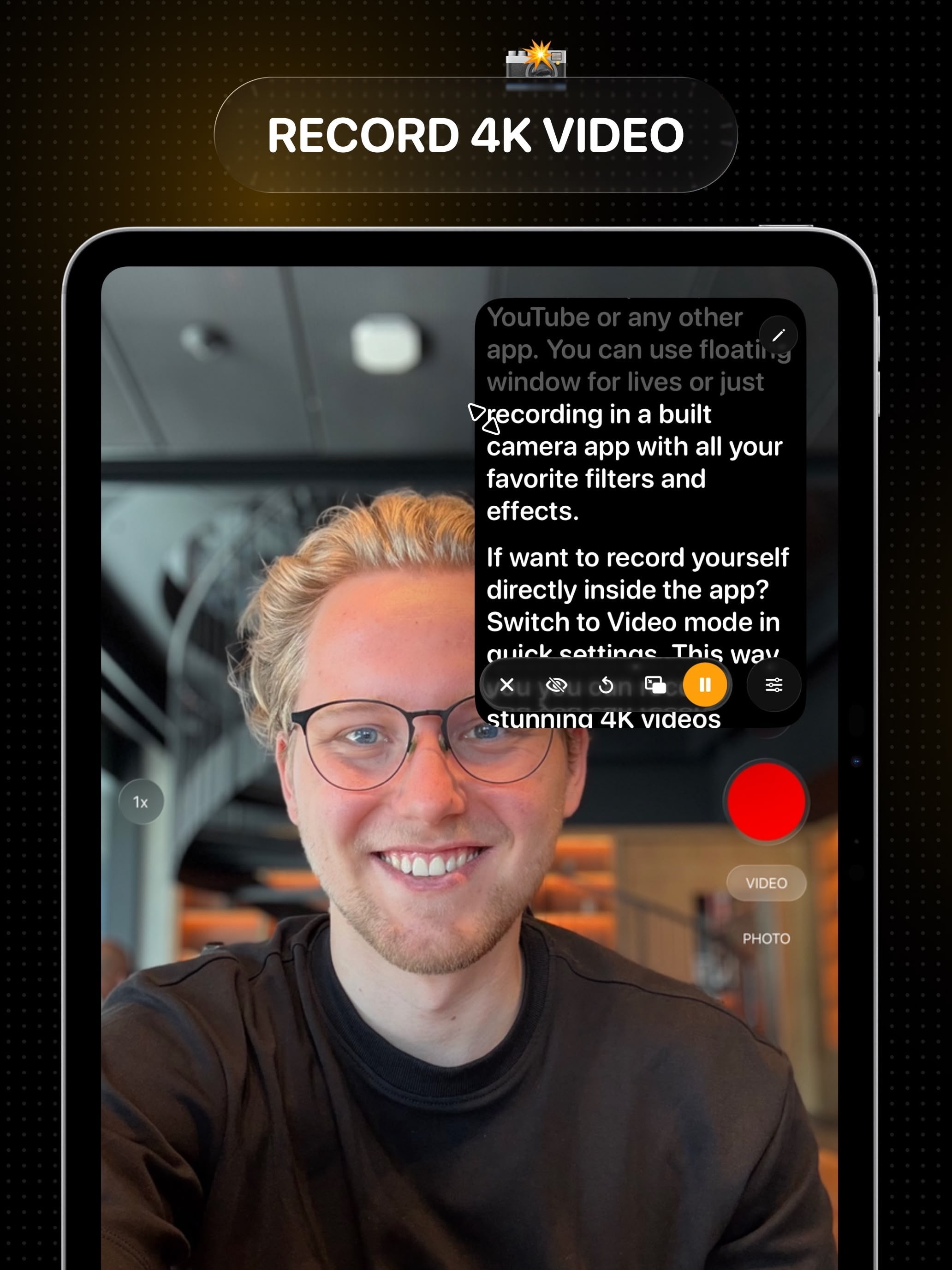 Recording 4K video inside the VoicePrompter iPad app while the script scrolls